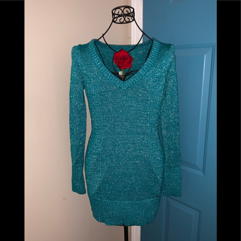 🌹Guess Teal Shimmer Tunic Sweater Sz. XL🌹